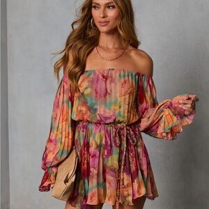 VICI Natalei Pleated Chiffon Waist Tie Romper XL